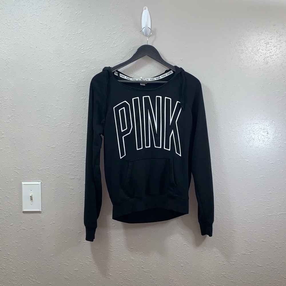 VS Pink black hoody scoop neck sz xs